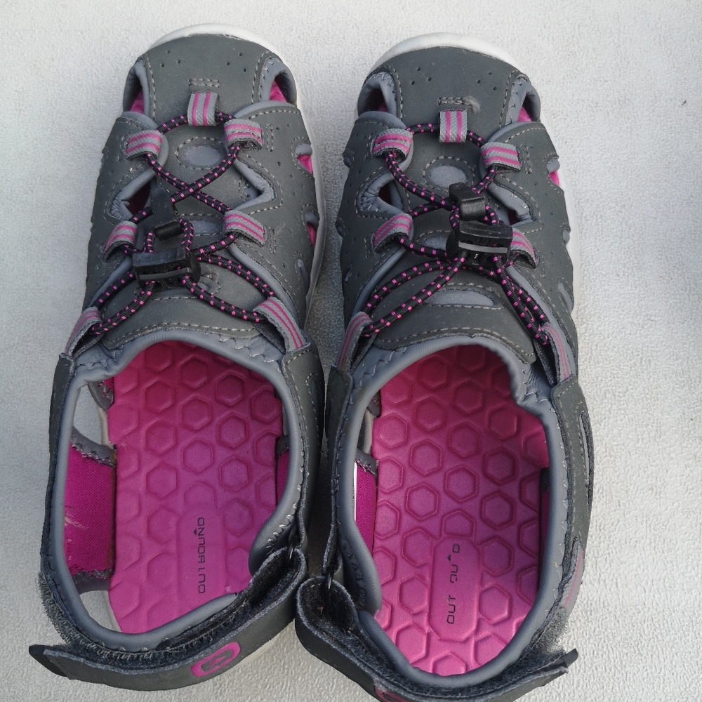 Gray and Pink Sport Sandals with Protective Toe Cap